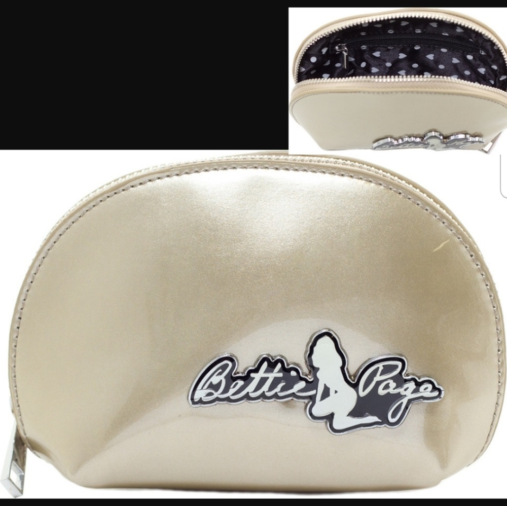 Sourpuss Bettie Page Light Gold Zippered Cosmetic Make Up Bag